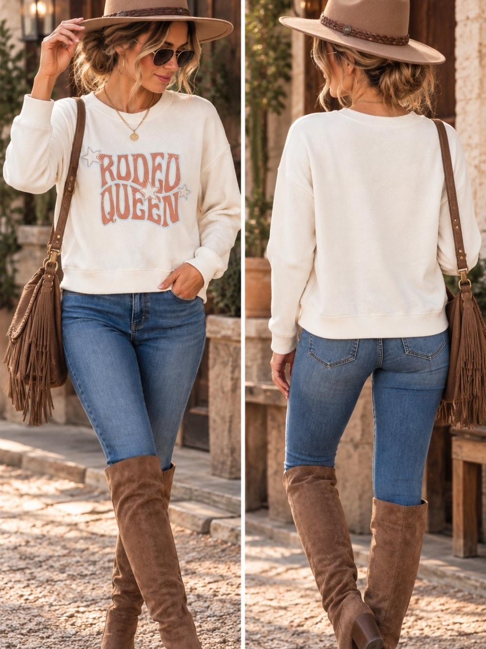 Range by Rock & Roll Denim Rodeo Queen Western Boho Graphic Sweatshirt L Soft